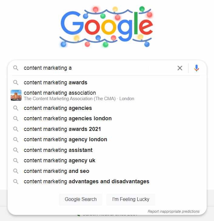 content marketing a google suggestions 1