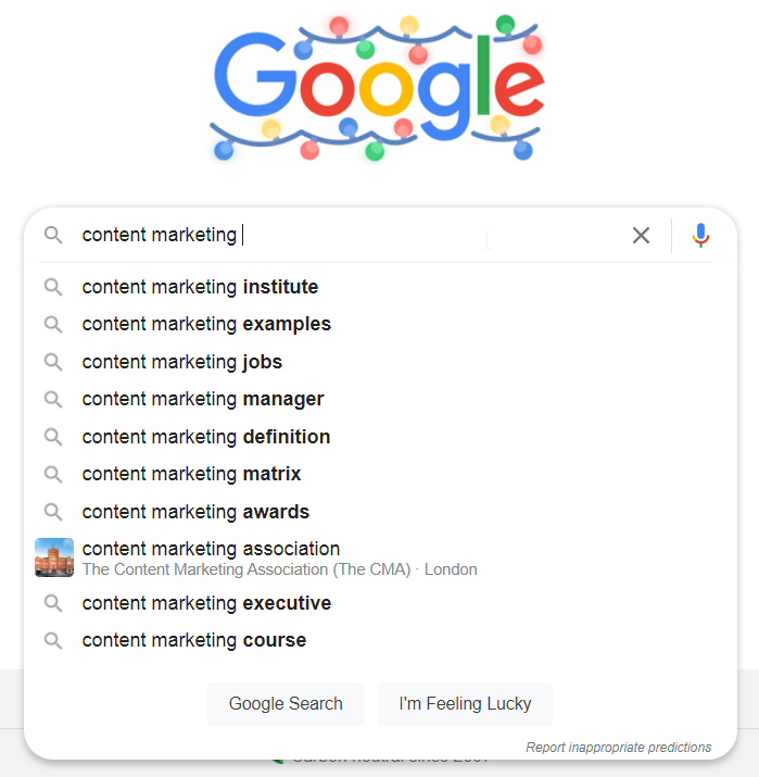 content marketing google suggestions