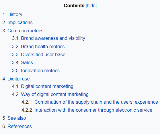 content marketing wikipedia contents