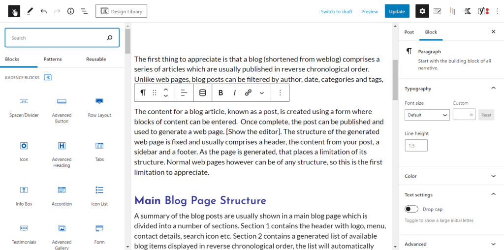 WordPressEditorShowingGutenbergBlocks