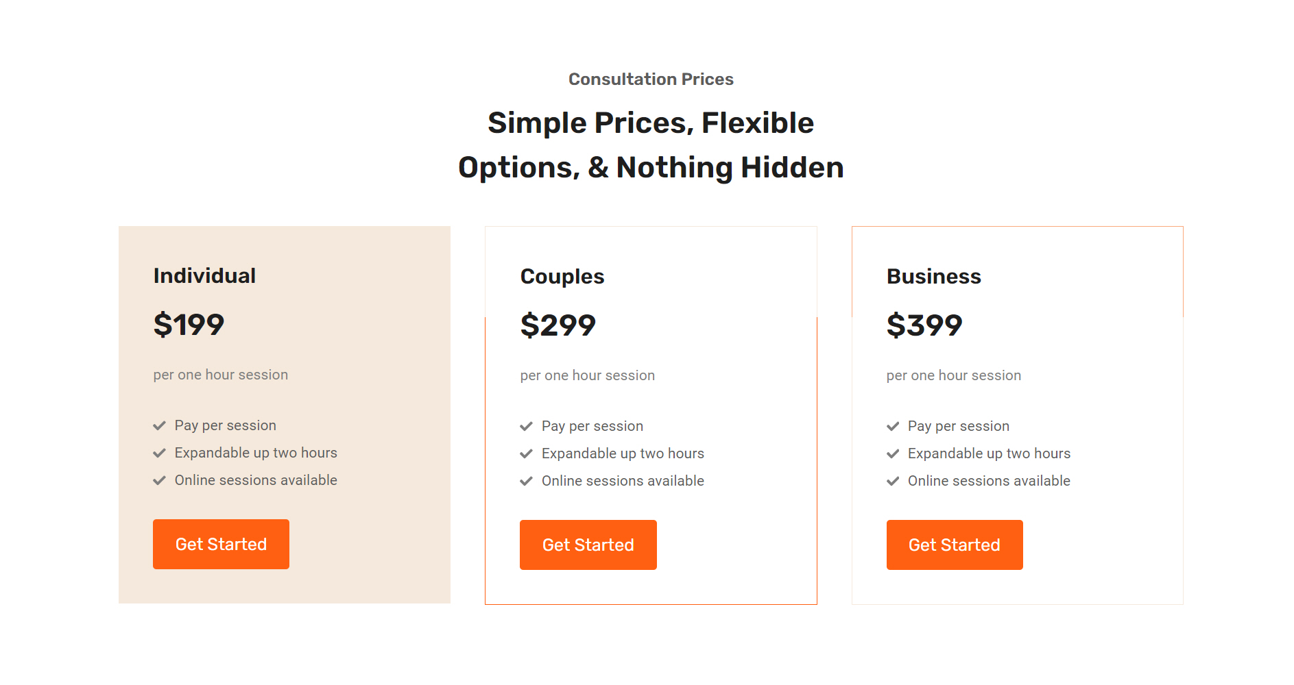 A pricing page section